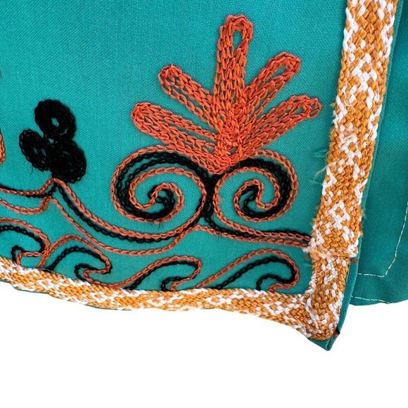 Handcrafted Vintage Womens Teal Embroidered 3/4 Sleeve Side Slit Full Button Top - Picture 5 of 12